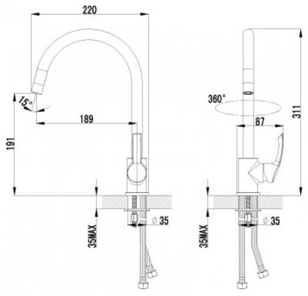 Смеситель для кухни Lemark Страйк плюс с высоким поворотным изливом 311 мм LM1105C